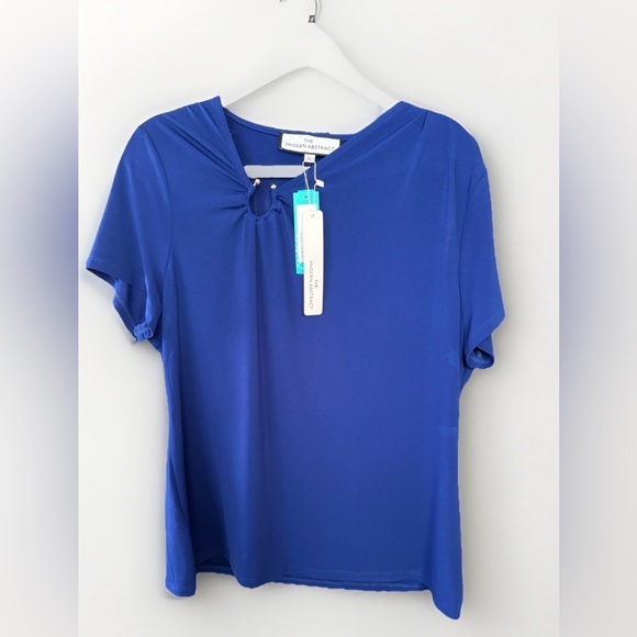 The Abstract Tops - The Modern Abstract Royal Blue Blouse XL Short Sleeve Keyhole Neckline